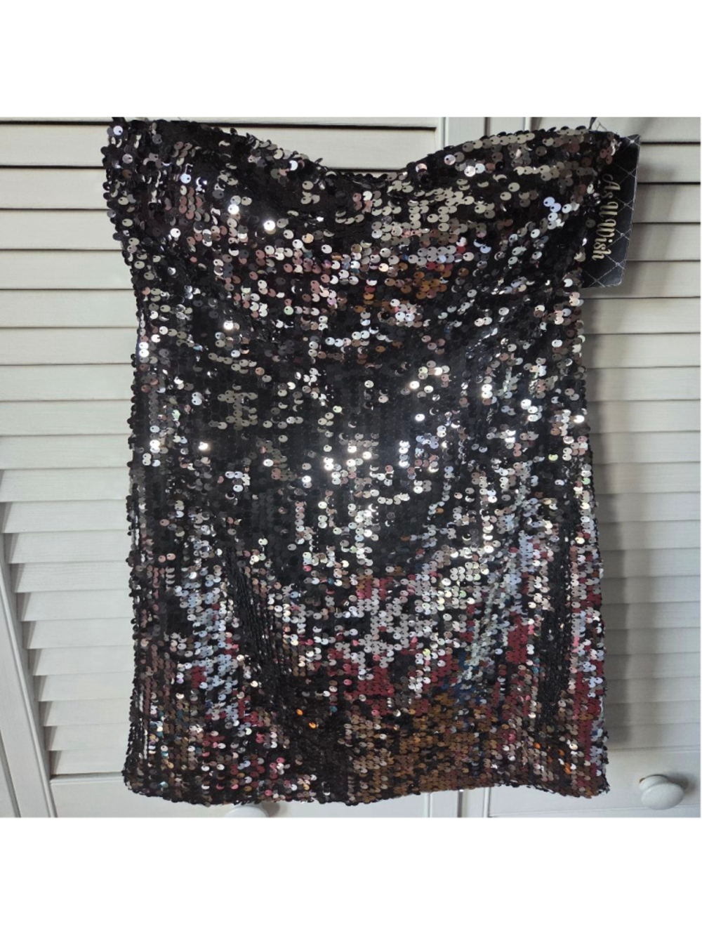 Juniors As U Wish Strapless Sequin Dress XS Black Silver
